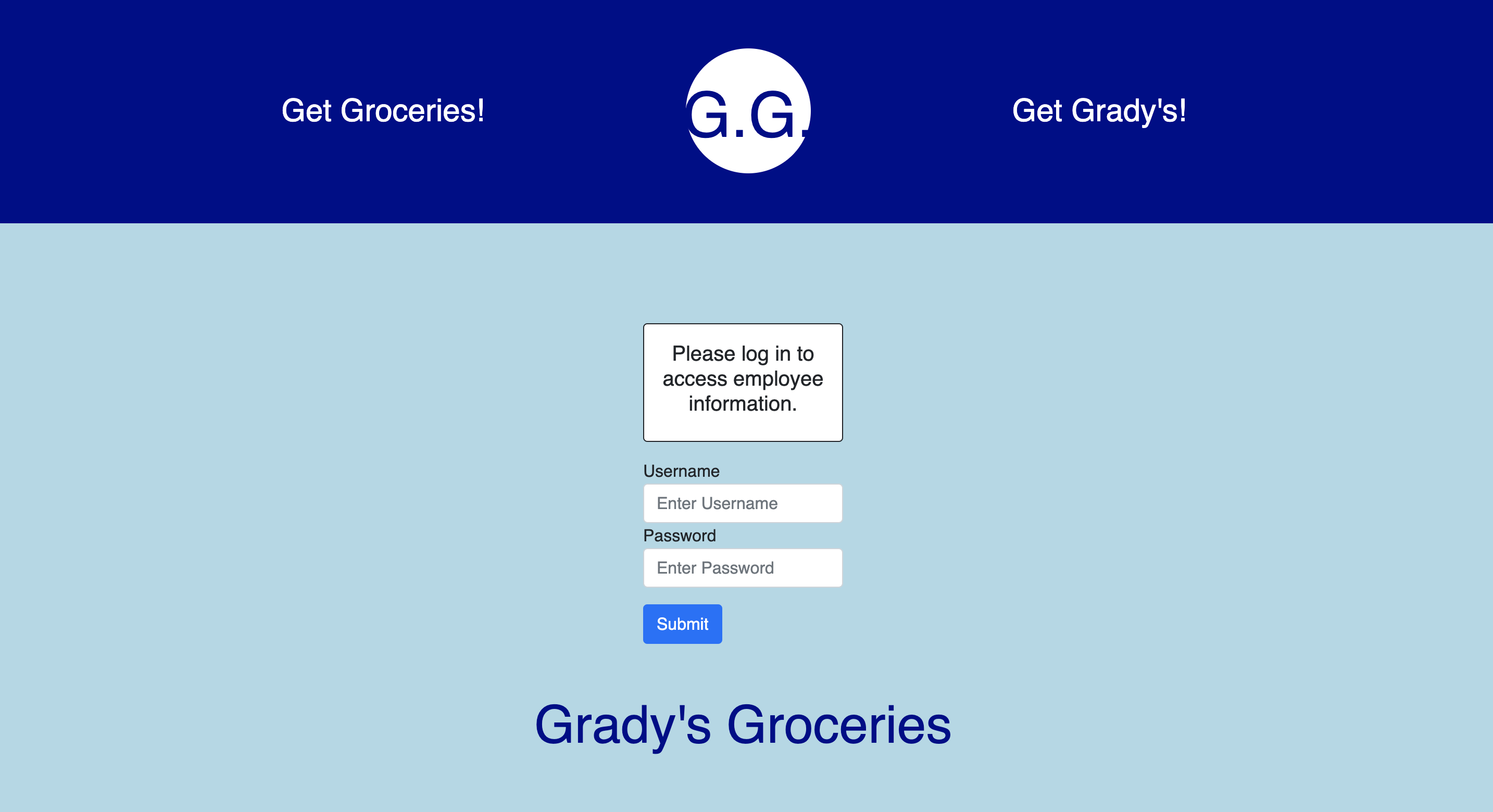 Grady's Groceries website screenshot